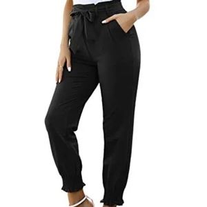 Grace Karin Woman’s High Waisted Ruffled Pants with Tie Belt